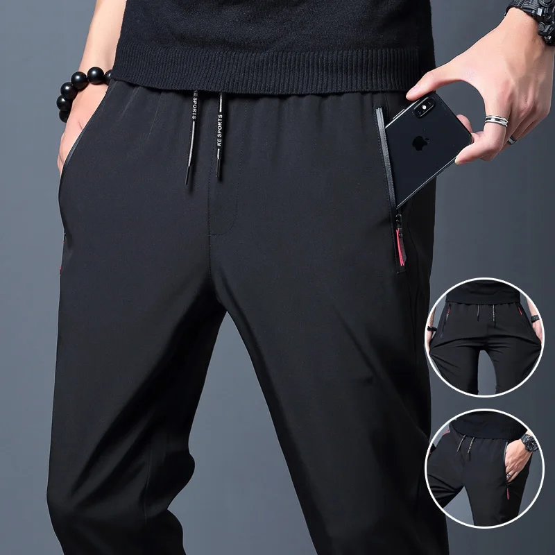 Men Shoes Joggers - メンズカジュアルパンツストレートスリムフィット弾性ウエストジョガー韓国クラシックブルーブラックグレー男性ブランドのズボンプラスサイズ