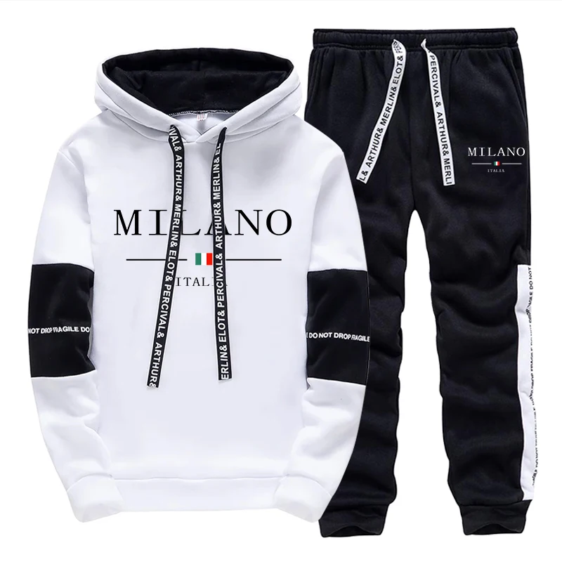 Men Shoes Joggers - メンズセット/パーカー/パンツ イタリア風トレンドパーカースポーツウェア outfits 2026年秋 デイリーカジュアルファッション フード付きスウェットシャツとジョガーパンツ