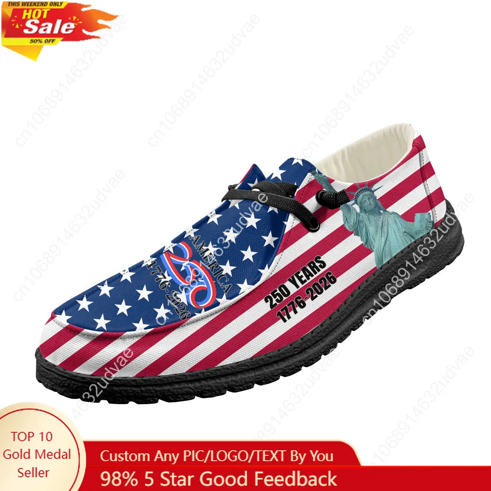 Men'S Shoes Lightweight - アメリカ 250 周年記念 1776-2026 ローファー男性女性カジュアルシューズ耐久性のある軽量フラットシューズアウトドアカスタムシューズブラック