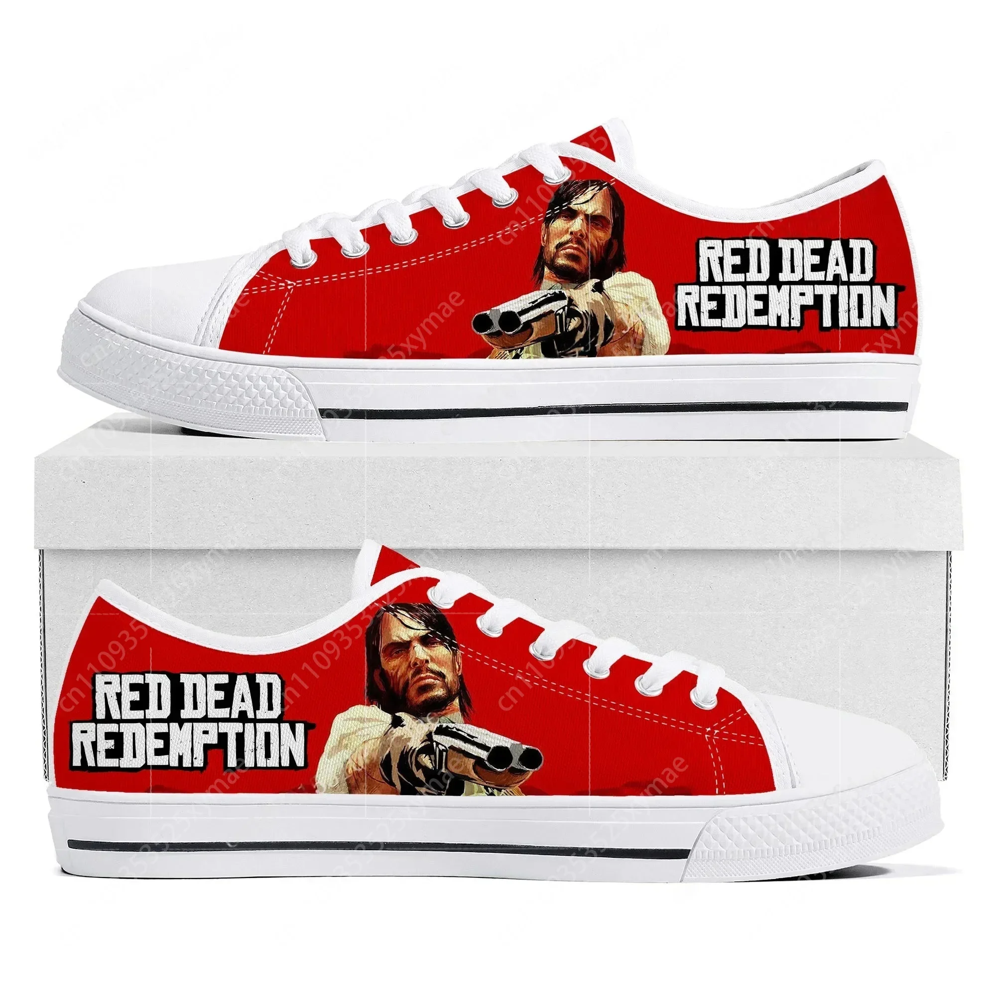 Men Shoes Red - ビデオゲームレッドデッドリデンプションロートップスニーカー女性男性ティーンエイジャーキャンバスファッションスニーカーカップルカスタムビルドシューズ