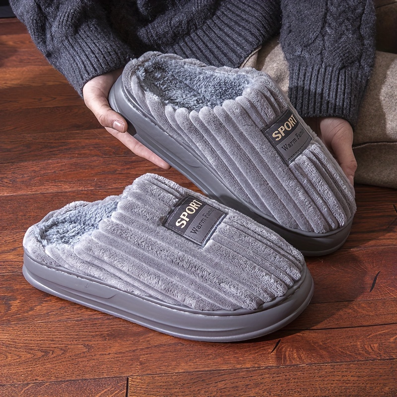 男性冬スリッパプラスサイズ暖かい豪華な室内靴厚い底アンチスリ - Men Shoes Essentials のレビューと価格