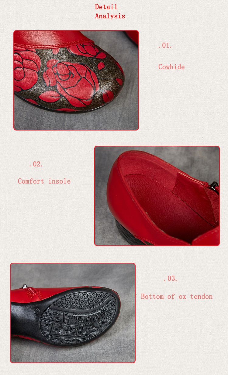 女性用本革エスニックパンプス レッドローズフローラルプリント - Men Shoes Red のレビューと価格