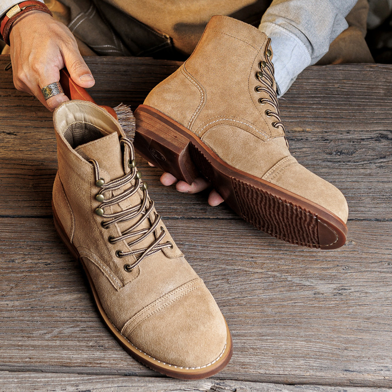 ヴィンテージツール加工男性用オートバイブーツ高品質牛革ウィン - Men Shoes Red のレビューと価格