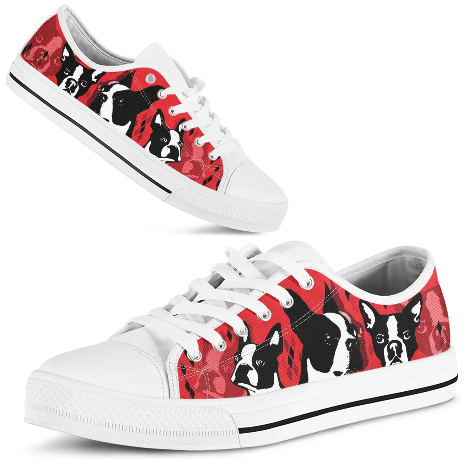 レッドボストンテリアプリントシューズレディース2023秋スポ - Men Shoes Red のレビューと価格