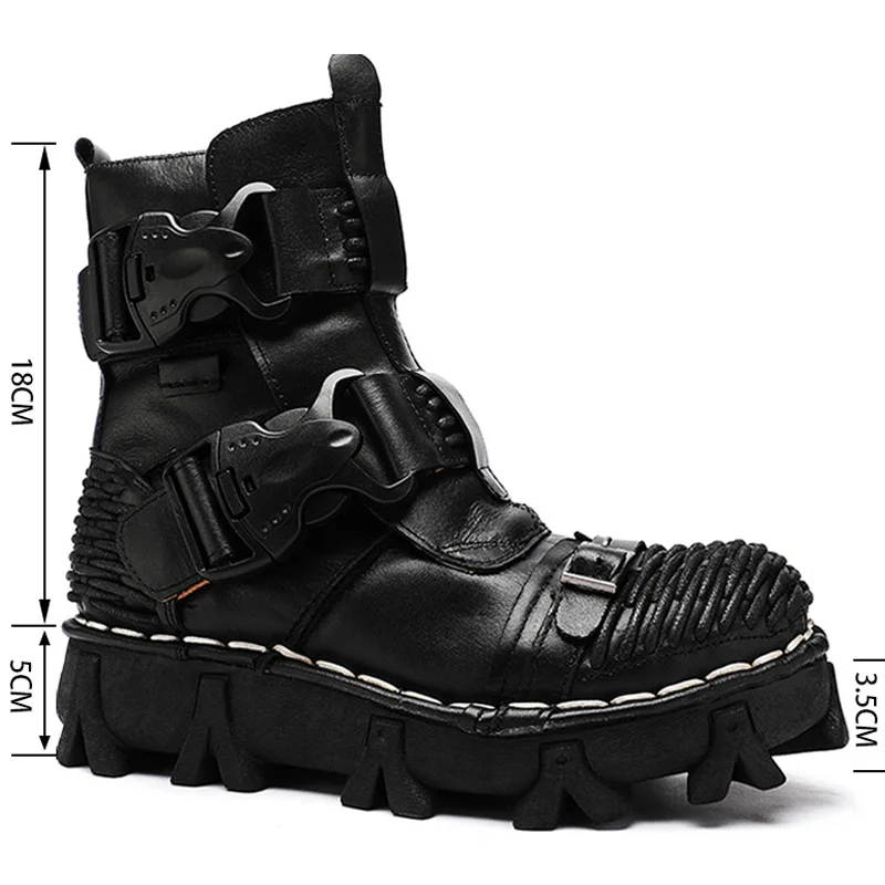 メンズ本革オートバイブーツ、ゴススカルバックルストラップパン - Men Shoes Red のレビューと価格